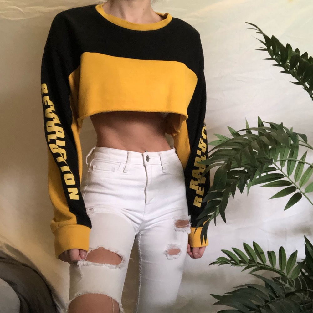 Yellow Black Crop Top